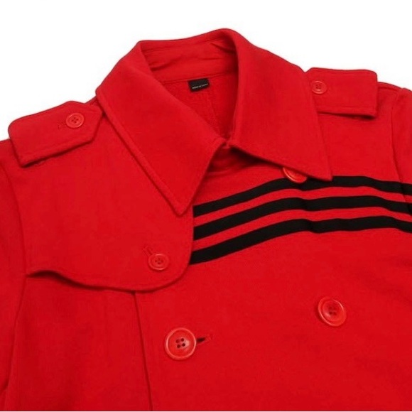 🔥 RARE! Y-3 Adidas x Yohji Yamamoto Hot Red 3-Stripe Sweatshirt Trench Coat Sz S - Picture 5 of 12